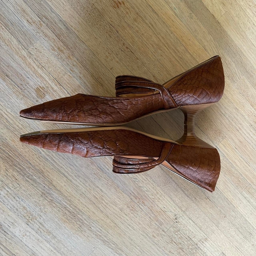 NIB Vintage Y2K Casadei Brown Gator Print Pony Hair Pointed Kitten Heels Sz‎ 8.5 - Picture 3 of 8